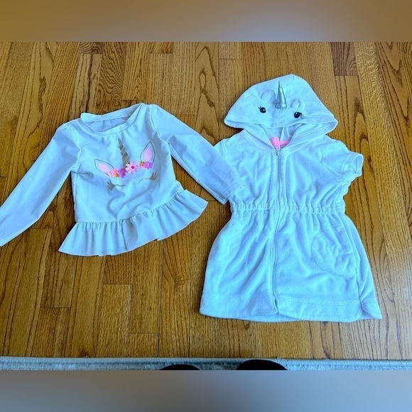 Bundle of Girls Unicorn Coverup and Rashguard Size 2T/24 Months - Picture 1 of 5